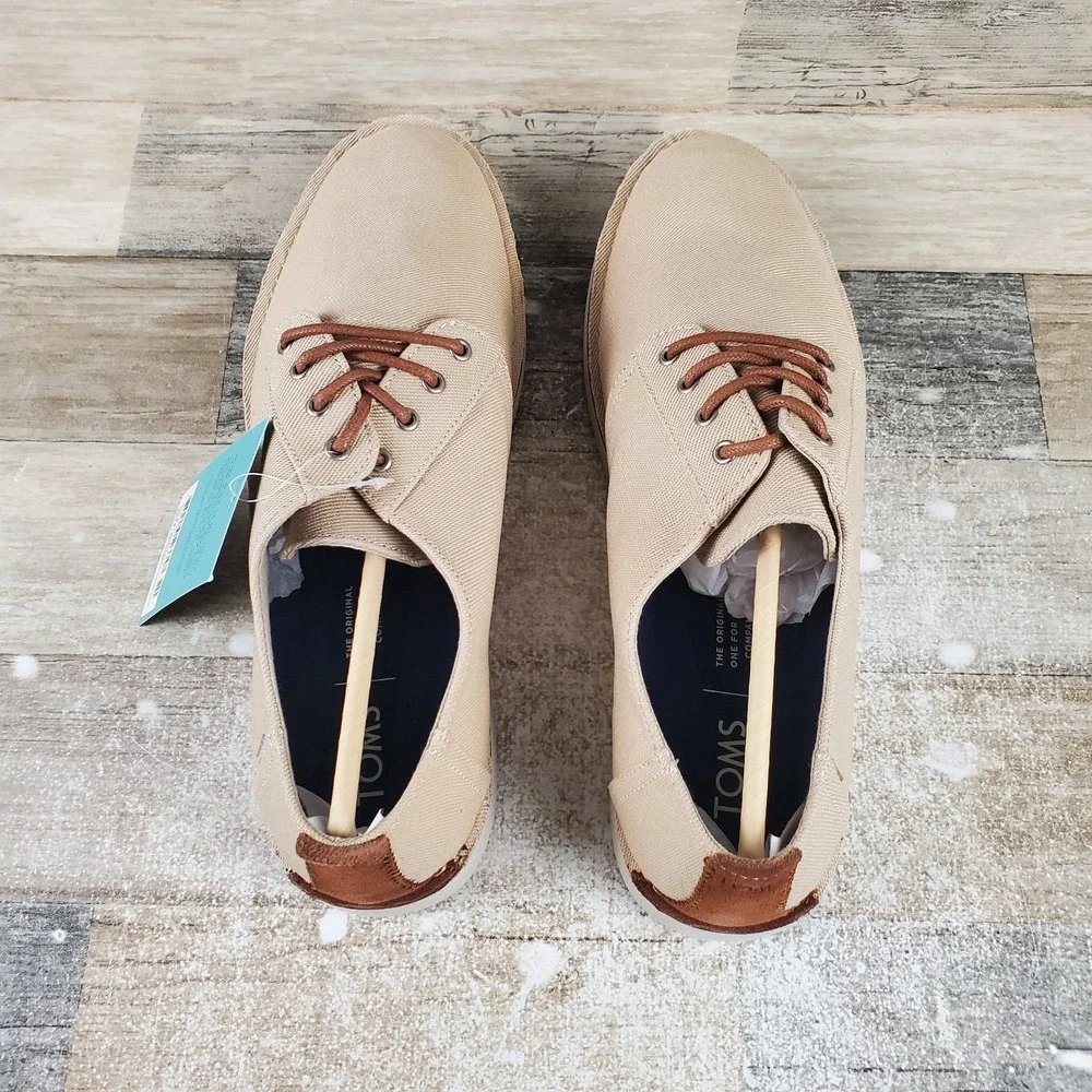 Toms Preston Mens Dress Shoes Sz 11 Beige Canvas Natural Textured Twill Oxford